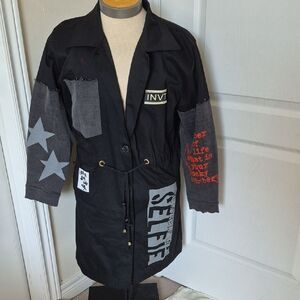 Black and Gray Jean Jacket with Star Accents